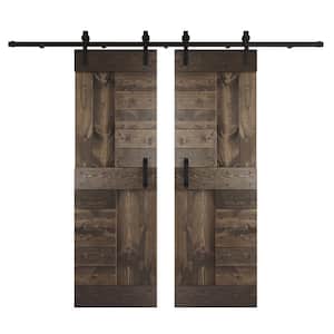 S Series 48 in. x 84 in. Smoky Gray DIY Knotty Wood Double Sliding Barn Door with Hardware Kit