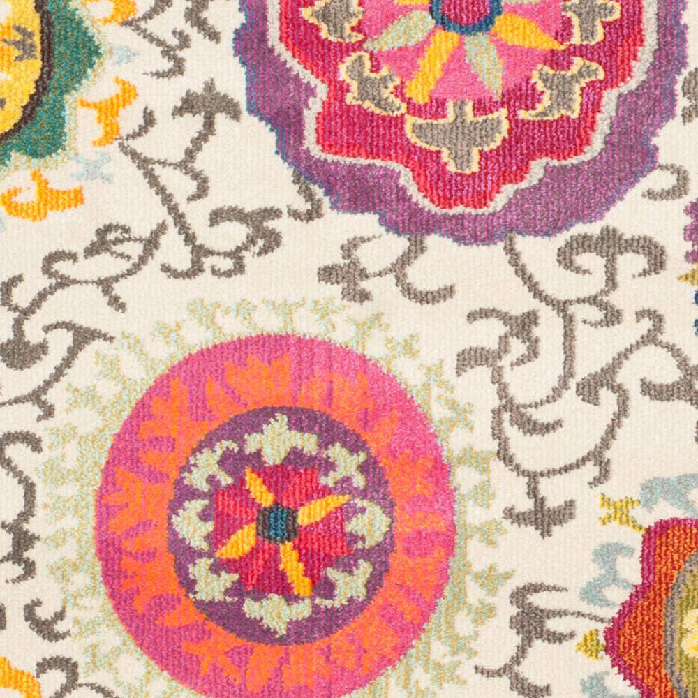 Ivory Floral Elegance 47" Synthetic Rectangular Rug