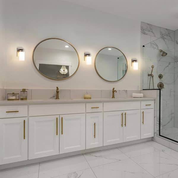 4.5 in. 1-Light Satin Nickel Dimmable LED Vanity Light Wall Sconce with Frosted Glass Shade