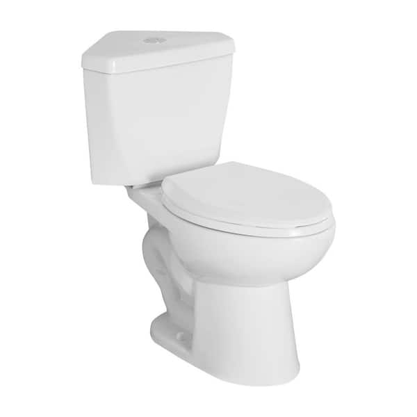 12 in. Rough In 2-piece Floor Mount Triangular Toilet 0.8/1.28 GPF Dual Flush Elongated Toilet in White Seat Included