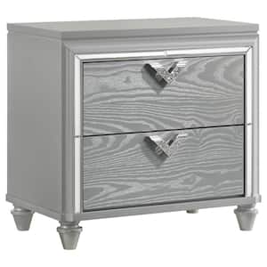 Veronica Light Silver 2-Drawer Nightstand Bedside Table