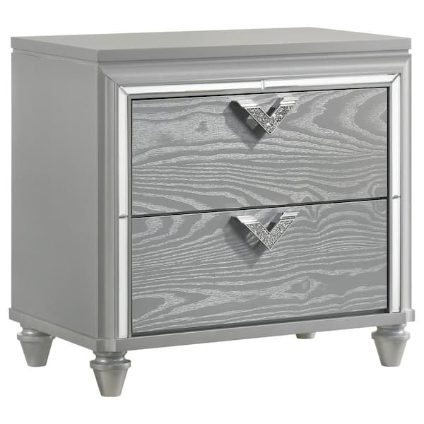 Coaster Veronica Light Silver 2-Drawer Nightstand Bedside Table
