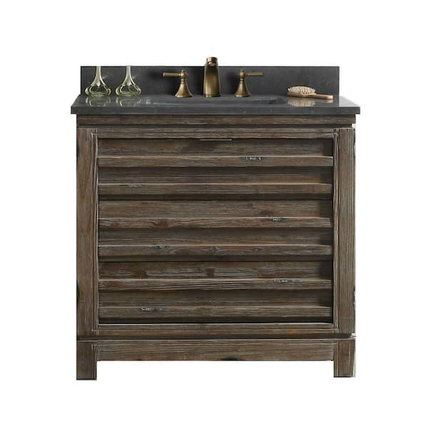Unbranded 36 in. Vanity in Brown with Black Moon Stone Top with White Basin