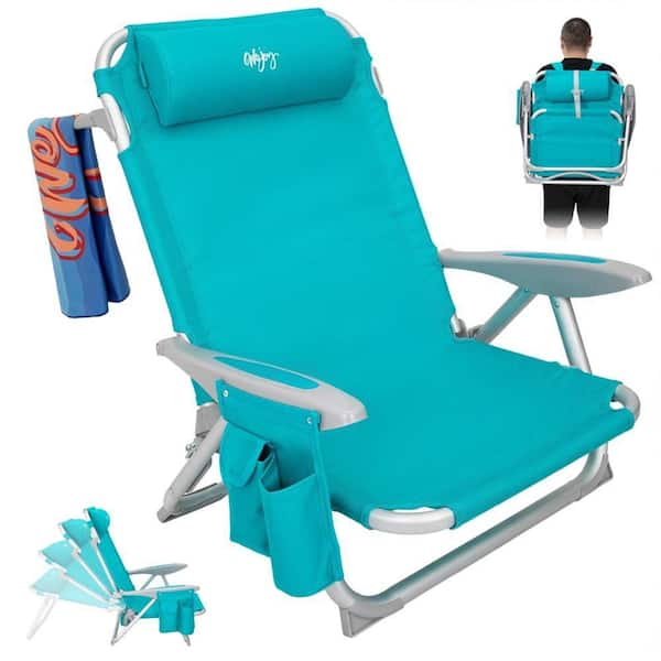 Reclining Beach Chair with Padded Headrest and 4-Positions, Lightweight Folding Aluminum Lawn Chair, 400 lbs. Capacity