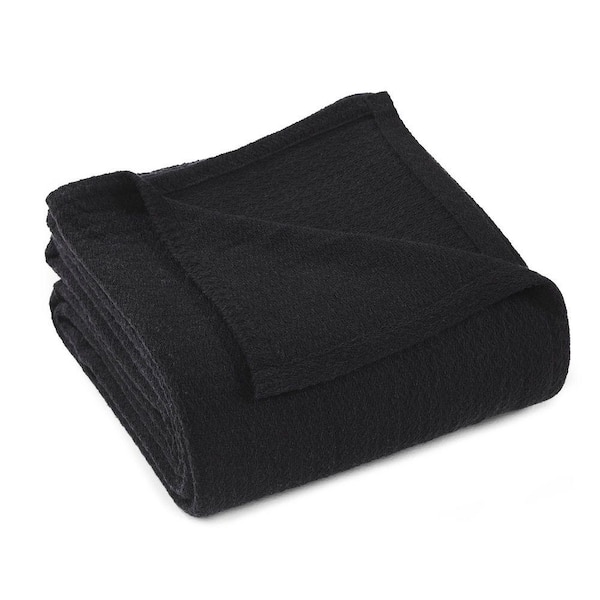 Waffle Weave Black Honeycomb Knit Soft Textured All-Season Cotton King Blanket