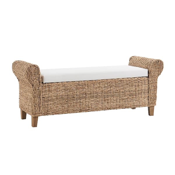 JAYDEN CREATION August Boho-Inspired Bedroom Bench with Roll Arms Crafted from Water Hyacinth-Natural