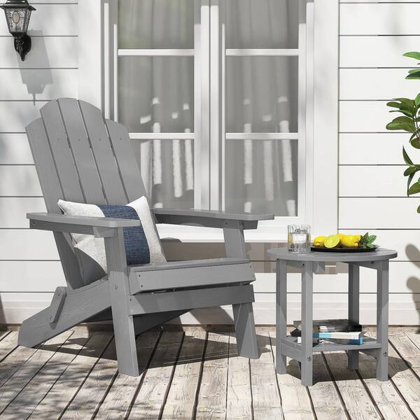 Mximu 17-5/8 in. H Grey Round Plastic Outdoor Patio Adirondack