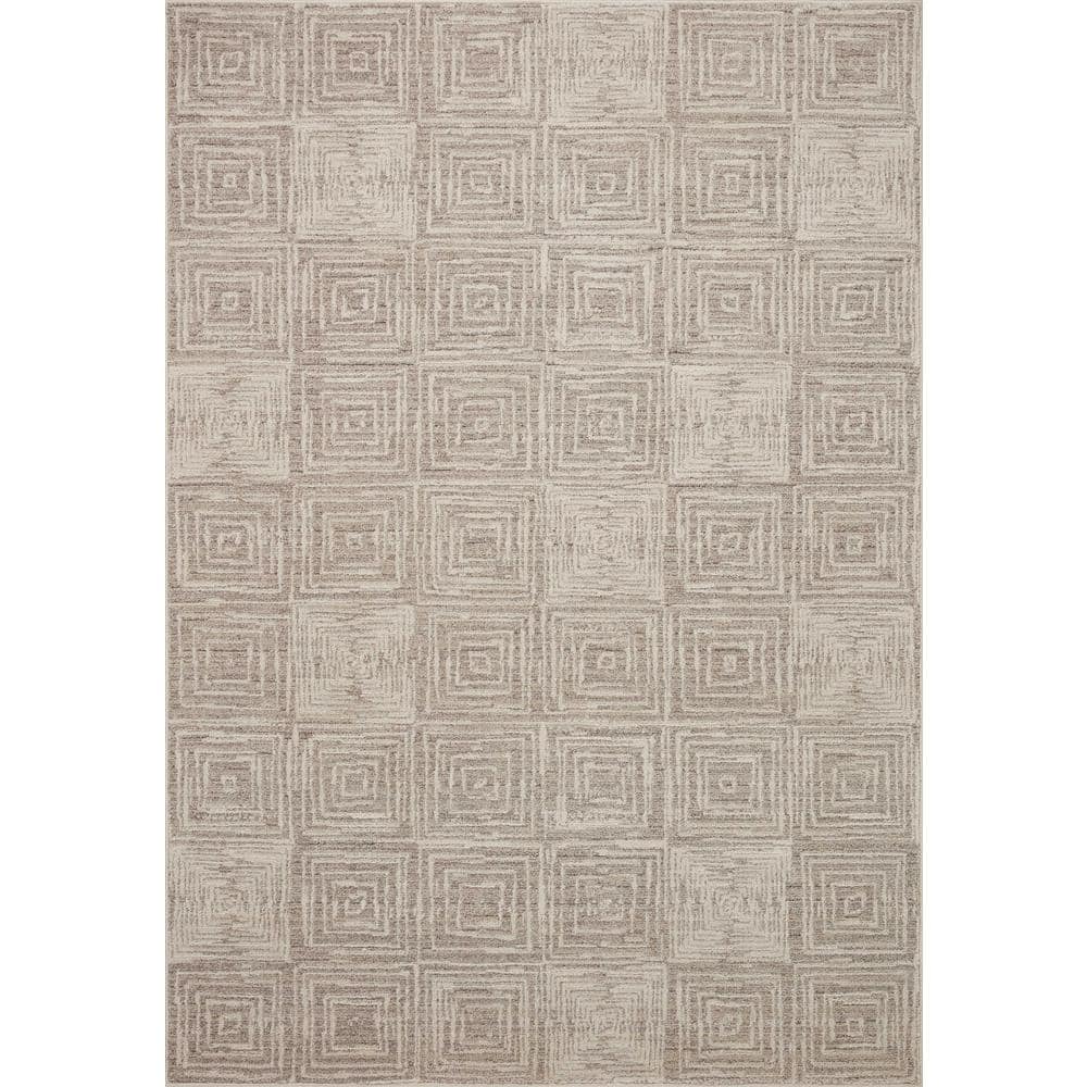 Darby Beige and Gray Geometric Hand-Knotted Synthetic Area Rug