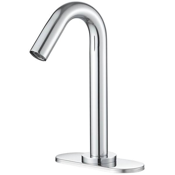 Automatic Sensor Touchless Single Hole Bathroom Sink Faucet Deck Mount with Temperature Mixing Valve in Polished Chrome