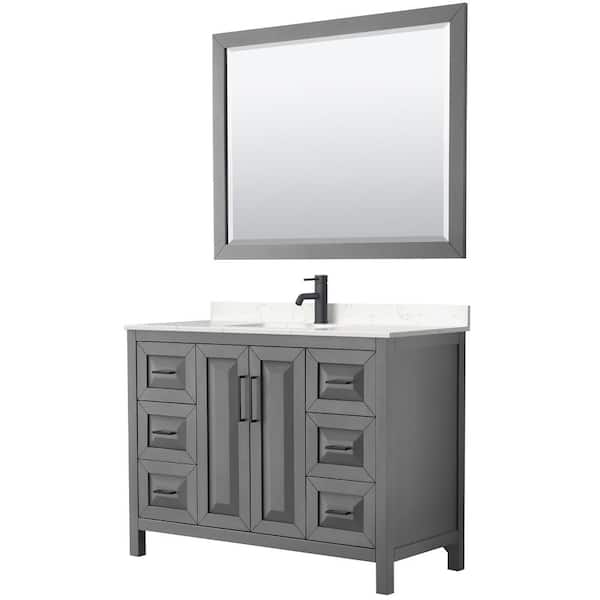 Wyndham Collection Daria 48 in. W x 22 in. D x 35.75 in. H Single Bath Vanity in Dark Gray w/ Carrara Cultured Marble Top and 46 in. Mirror
