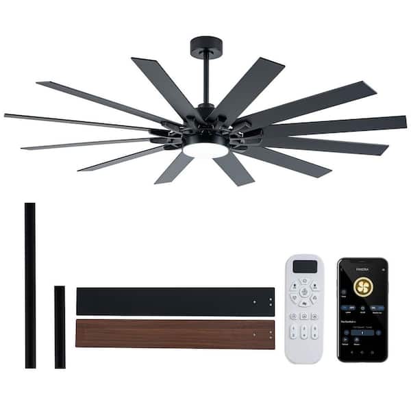 72 in. 12-Blade Black Low Profile Standard Ceiling Fan with Integrated LED, Two-Toned Blades