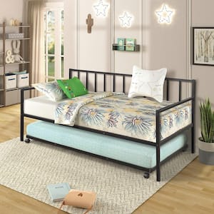 Black Twin Size Metal Daybed Platform Bed Frame with Trundle for Living Room, Guest room, No Box Spring Required