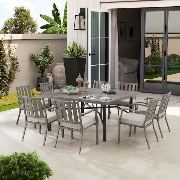 ULAX FURNITURE 9-Piece Aluminum Outdoor Dining Set with Cushion, 8-Dining Chairs, Table