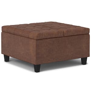 Harrison Distressed Saddle Brown Small Square Coffee Table Storage Ottoman