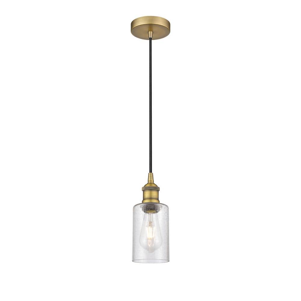 Clymer 100-Watt 1-Light Brushed Brass Shaded Mini Pendant Light with Seeded Glass Seeded Glass Shade price history on PriceWatchPro