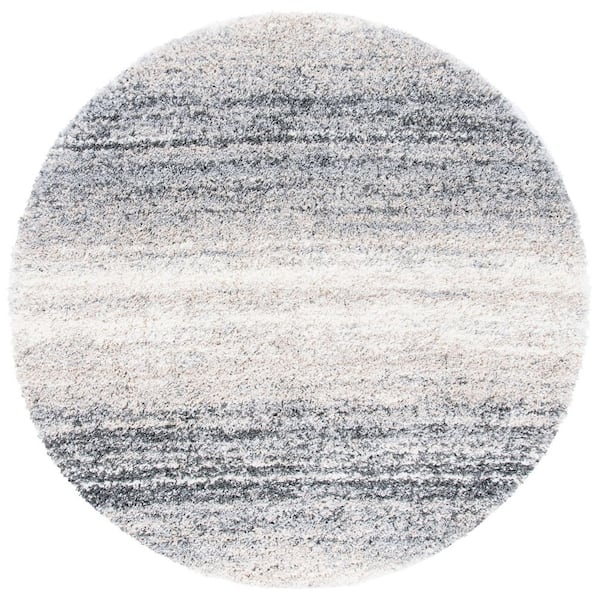 Fontana Shag 3 ft. x 3 ft. Ivory/Gray Gradient Round Area Rug