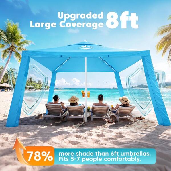 8x8 FT Beach Tent Shade Canopy with UPF 50+, Removable Side Walls