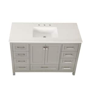 48 in. W x 22 in. D x 34 in. H Single Sink Solid Wood Bath Vanity in Gray with White Marble Top