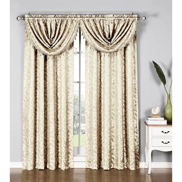 Window Elements Dawson Shimmering Leaf 19 in. W x 44 in. L Waterfall Window Valance in Ivory