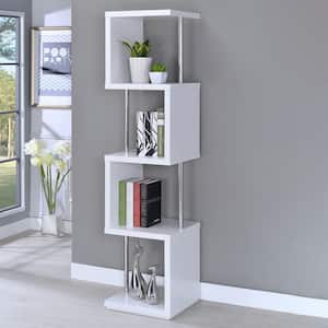 66.5 in. White and Chrome 4-Shelf Geometric Bookcase