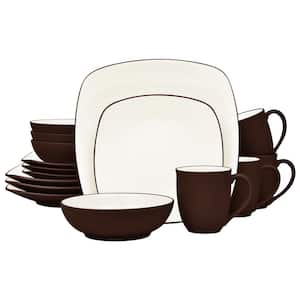 Colorwave Chocolate 16-Piece Square (Brown) Stoneware Dinnerware Set, Service For 4
