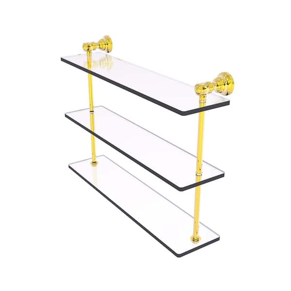Allied Brass Carolina Collection 22 in. x 16 in. x 5.54 in. Brass Rectangular Triple Glass Shelf in Polished Brass
