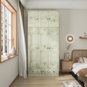 Gray Wood 44.3 in. W Shutter Doors Wardrobe Armoires with Drawers, Hanging Rod, Top Cabinets (94.5 in. H x 19 in. D)