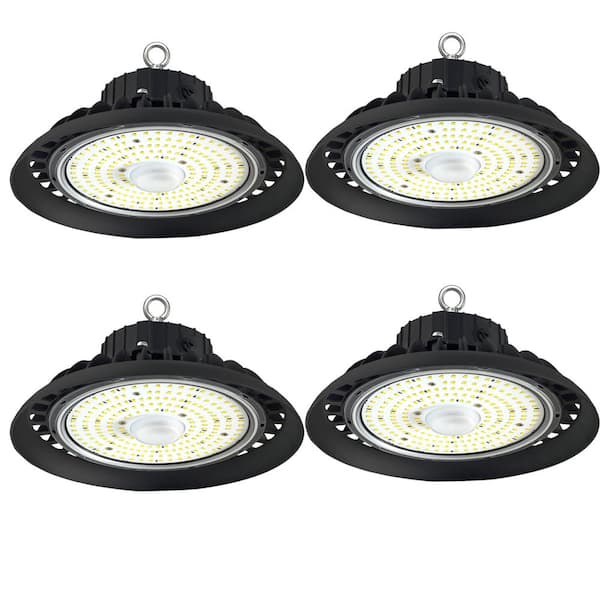 WYZM 10 in. 300-Watt Equivalent Integrated LED Black Dimmable High Bay Light 5000K 16000 Lumens (4-Pack)