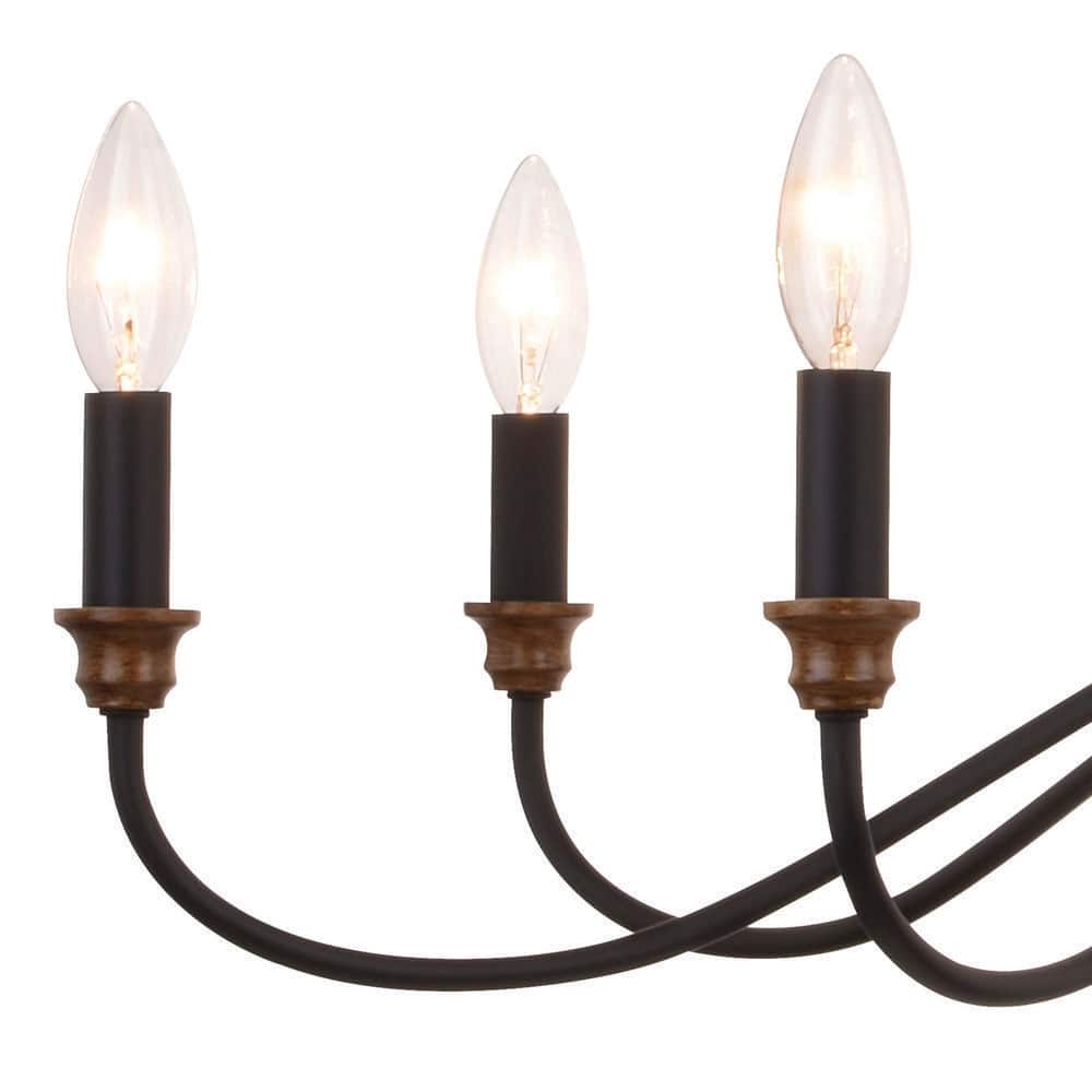 Annabelle 30" Matte Black & Brushed Walnut 6-Light Chandelier