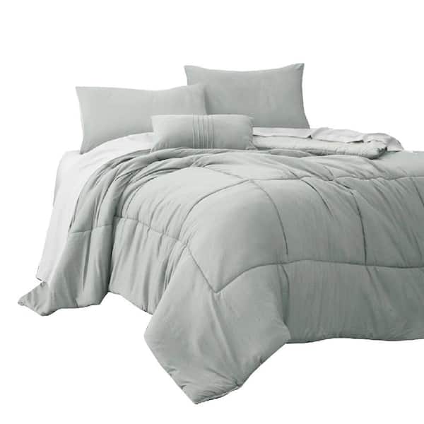 THE URBAN PORT Alice 8- Piece Gray Solid Print Microfiber Queen Comforter Set