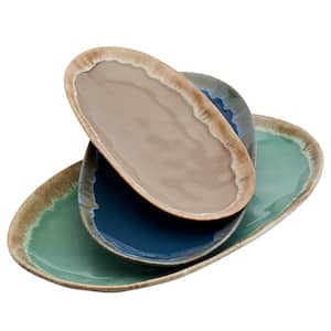 Multi-Color Stoneware Oval Platter (Set of 3)