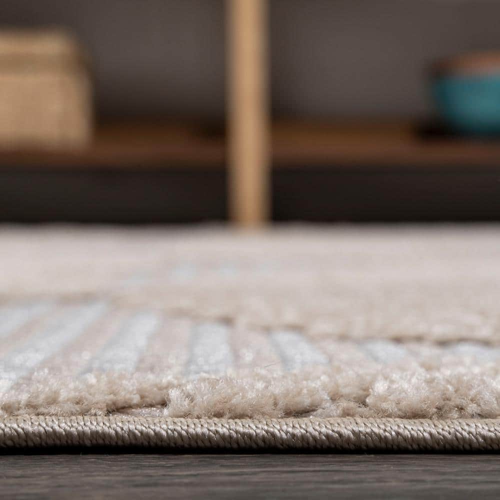 Ivory Geometric Art Deco 8' x 10' Reversible Synthetic Area Rug