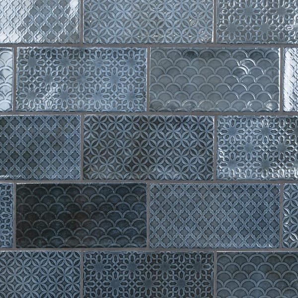 Merola Tile Camden Decor Azurro 4 in. x 8 in. Ceramic Wall Tile (11.5 sq. ft./Case)