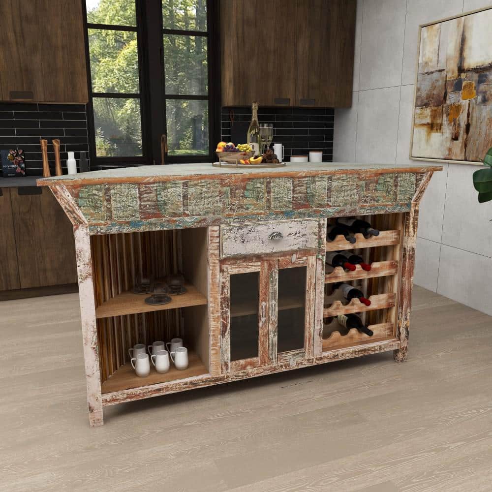 Rustic Brown Reclaimed Wood Semi-Circle Bar with Storage