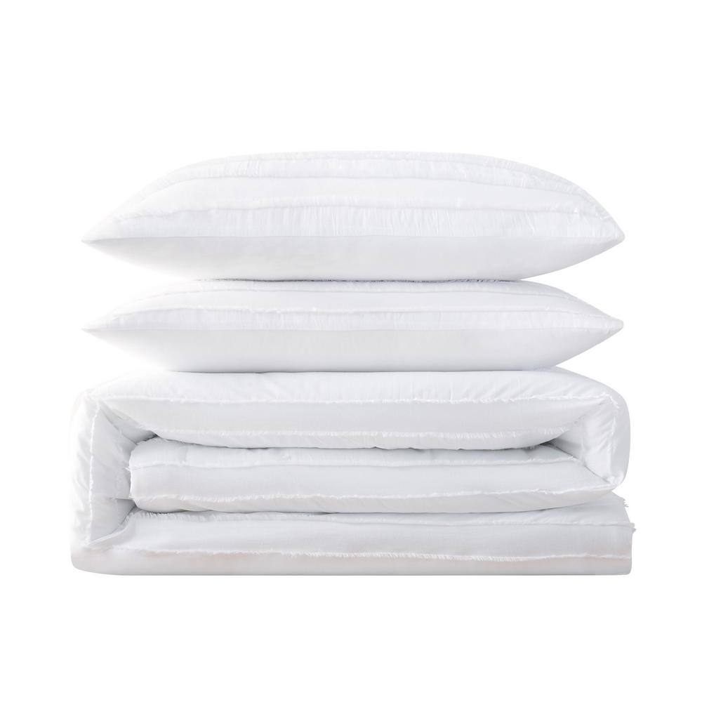 White Cotton Striped King Duvet Cover Set