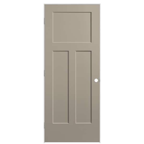 Masonite 32 in. x 80 in. 3-Panel Winslow Right-Hand Solid Core Smoked Tan Molded Composite Single Prehung Interior Door