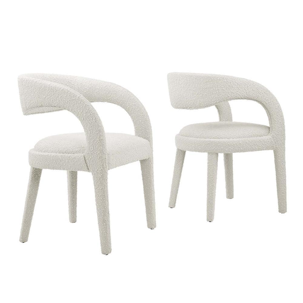 Ivory Boucle Upholstered Low Back Dining Chair Set