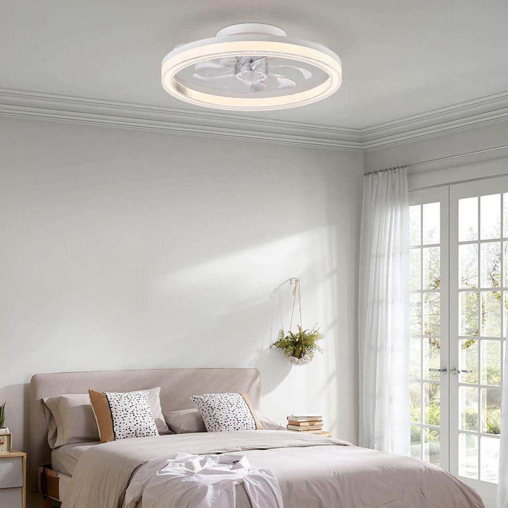 20" White Low Profile LED Ceiling Fan with Remote and App Control