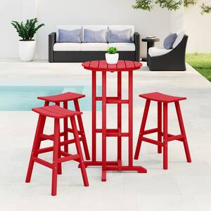 Laguna 4-Piece HDPE Weather Resistant Outdoor Patio Bar Height Bistro Set with Saddle Seat Barstools, Red
