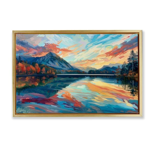 Abstract Swirled Lake and Mountain by LSR Design Studio Gold Floater Frame Nature Graphic Art Print 17 in. x 25 in.