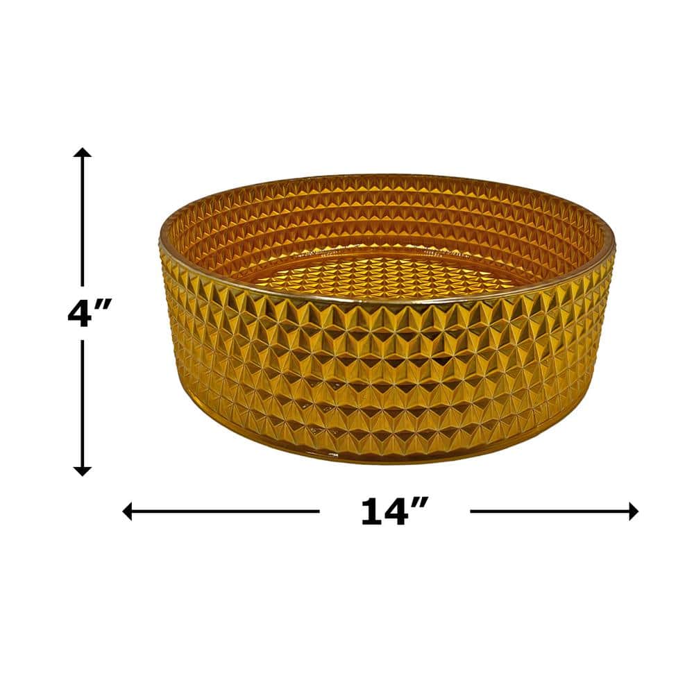 Gold Tempered Glass Circular Bathroom Vessel Sink, 14-inch