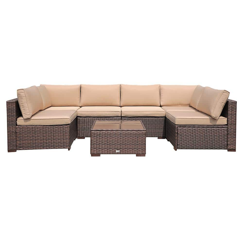 Freestyle Patiorama 7-Piece Wicker Outdoor Sectional Set with Beige ...