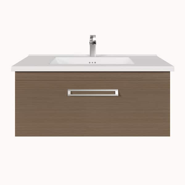 Eviva Orleans 38 in. Single Sink Floating Wenge Bath Vanity with White Porcelain Top (Assembled)