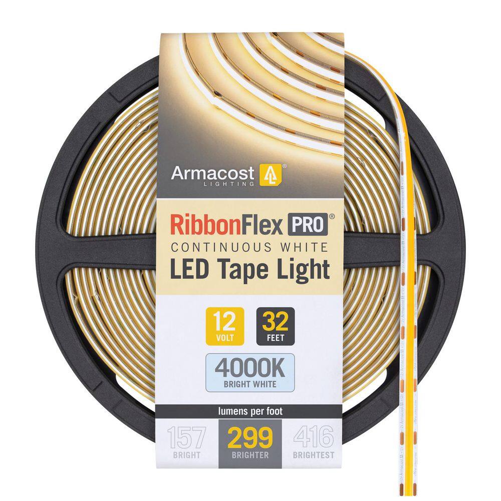 RibbonFlex Pro 32.8 ft. Hardwired 12V White Integrated LED COB Strip Light Tape 299 Lumens/ft, 4000K price history on PriceWatchPro