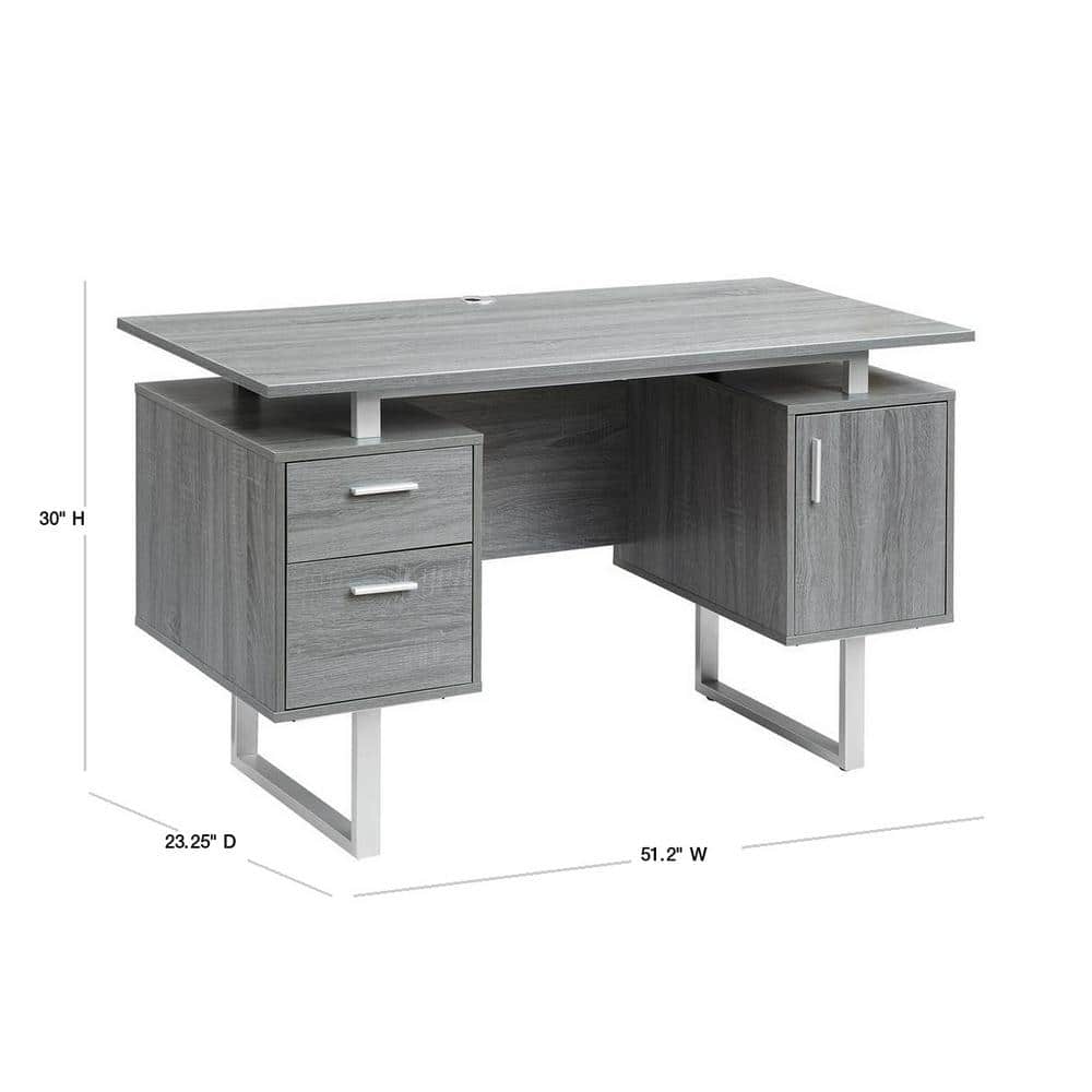 Sleek Modern Gray MDF Office Desk with Drawers and Filing Cabinet