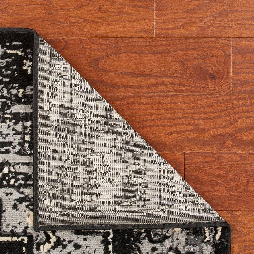 Infinity Black and Gray Oriental Synthetic Area Rug