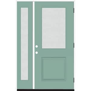Legacy 51 in. W. x 80 in. 1/2 Lite Rain Glass LHOS Primed Quarry Finish Fiberglass Prehung Front Door with 12 in. SL