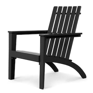Black HDPE Outdoor Acacia Wood Adirondack Lounge Armchair (1-Pack)