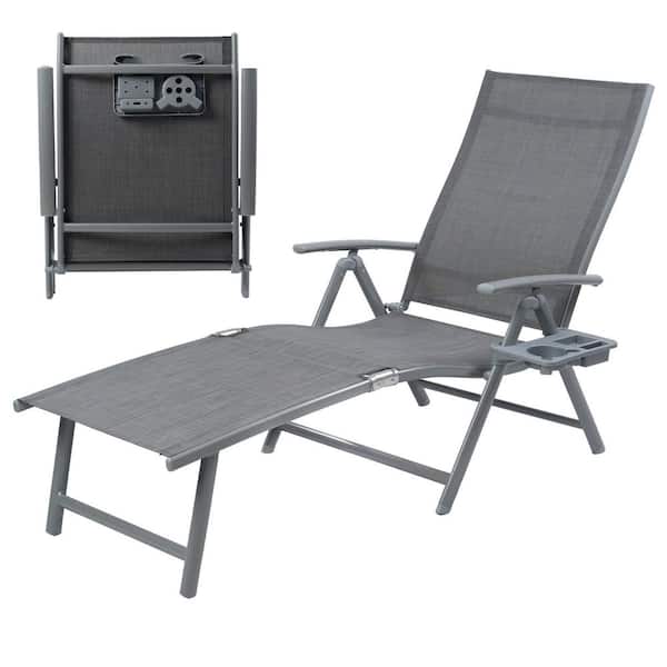 Cozy Gray Adjustable Foldable Reclining Aluminum Outdoor Lounge Chair (1- pack)