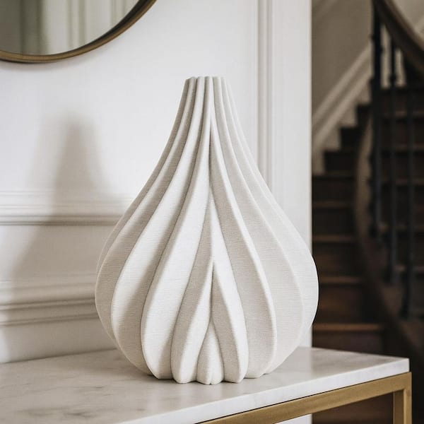 White 11 in. Tall Modern White Ceramic Vase